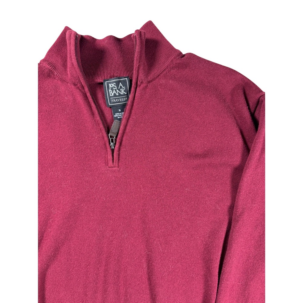 Jos A Bank Traveler Sweater Mens XL Burgundy Pima Cotton Quarter Zip Pullover